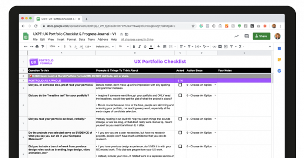 UX Portfolio Scorecard Checklist Sarah Doody